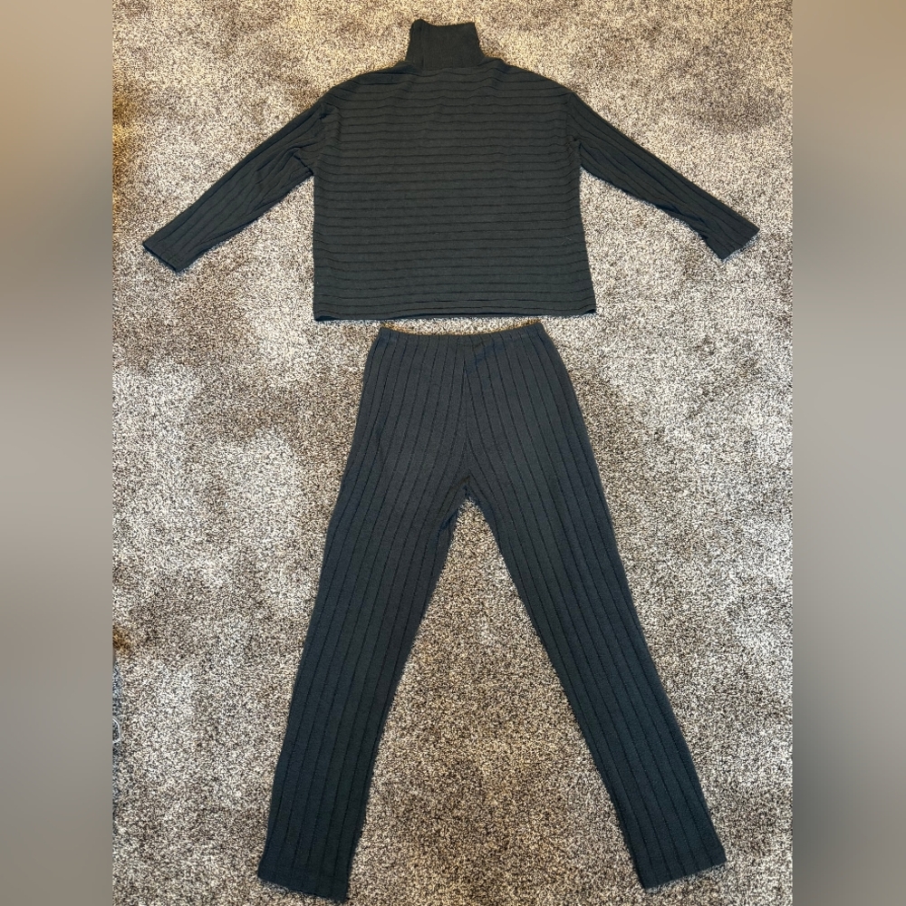 SHEIN Blue/Green Ribbed Turtleneck Sweater Set